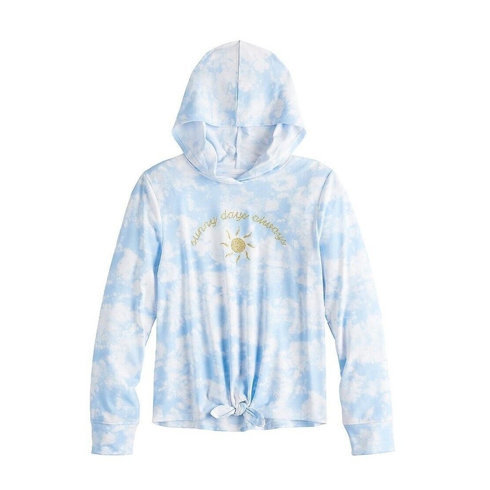 So Tie Dye Sunny Days Always Graphic Tie Front Hoodie Tee Girls Small 7 Blue New